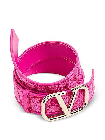 Valentino Garavani Women's Vlogo Reversible Velvet &amp; Leather Belt 80/32 in Pink (view 1)