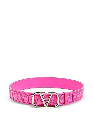 Valentino Garavani Women's Vlogo Reversible Velvet &amp; Leather Belt 80/32 in Pink (view 2)
