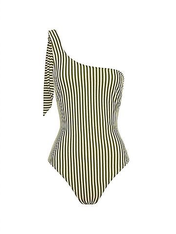 Peony One Shoulder One Piece Swimsuit in Fern Stripe (view 1)