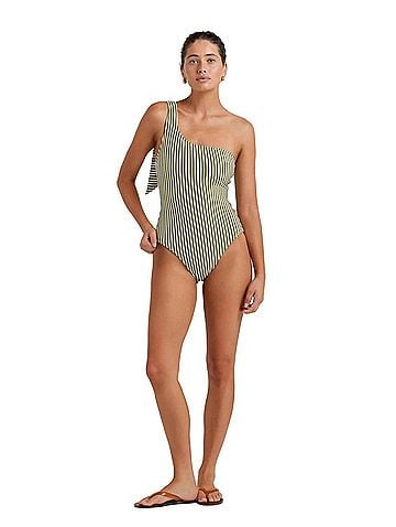 Peony One Shoulder One Piece Swimsuit in Fern Stripe (view 2)