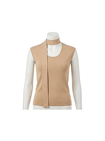 English Factory Neck Tie Knitted Top in Khaki (view 1)