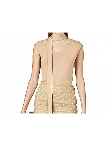 English Factory Neck Tie Knitted Top in Khaki (view 2)