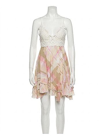 Free People Adella Printed Mini Slip in White/Beige (view 1)