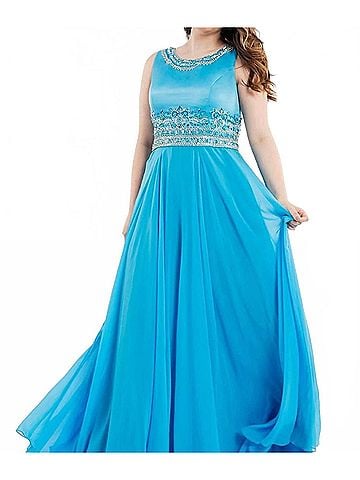 Rachel Allan Boatneck Beaded Chiffon Prom Gown in Turquoise (view 2)