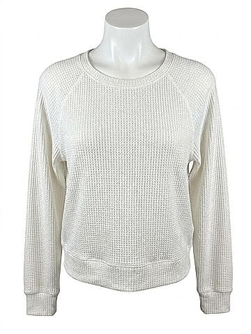 Bobi Boxy Raglan Waffle Long Sleeve Tee in White (view 1)