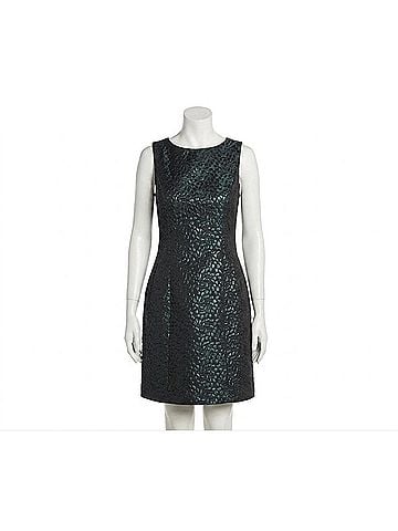 Aidan Mattox Metallic Jacquard Short Sheath Dress in Black/Green (view 1)