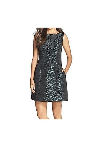 Aidan Mattox Metallic Jacquard Short Sheath Dress in Black/Green (view 2)