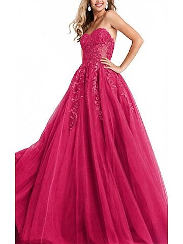 Jovani Embroidered Sweetheart Neckline Dress in Hot Pink (view 2)