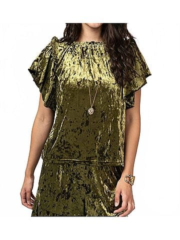 Ivy Jane Velvet Flounce Top in Olive (view 2)