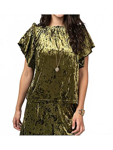 Ivy Jane Velvet Flounce Top in Olive (view 2)