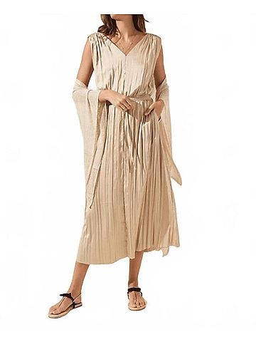 Lyssé The Packable Pleated Dress in Champagne (view 2)