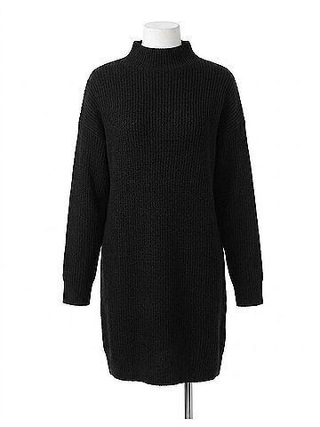 Bluivy Mock Neck Knit Sweater Mini Dress in Black (view 1)