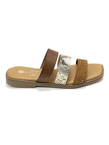 Eric Michael Women's Demi Three Strap Slide Sandals in Brown (view 1)