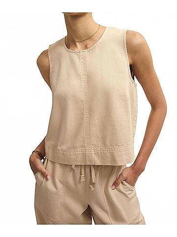 Z Supply Women's Sun Seeker Twill Tank Top in Parchment (view 2)
