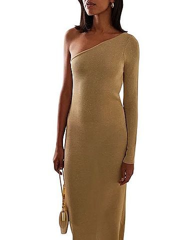 MADE IN ITALY Metallic Asymmetric Maxi Dress Cocktail Dress (view 1)