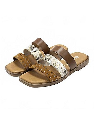 Eric Michael Women's Demi Three Strap Slide Sandals in Brown (view 2)