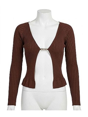Astr Ribbed Open Front Sweater in Brown (view 1)