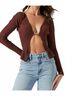 Astr Solid Brown Ribbed Open Front Sweater in Brown Size M - photo 2