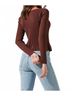 Astr Solid Brown Ribbed Open Front Sweater in Brown Size M - photo 3