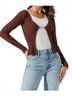 Astr Solid Brown Ribbed Open Front Sweater in Brown Size M - photo 4