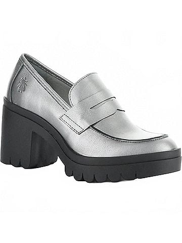 FLY London Women's Toky Plomo Penny Loafer in Silver Metal (view 1)