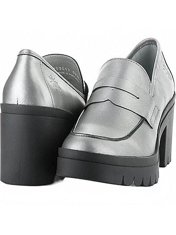 FLY London Women's Toky Plomo Penny Loafer in Silver Metal (view 2)
