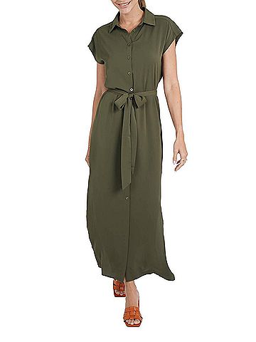 Love Token Maggie Shirt Dress in Olive (view 2)