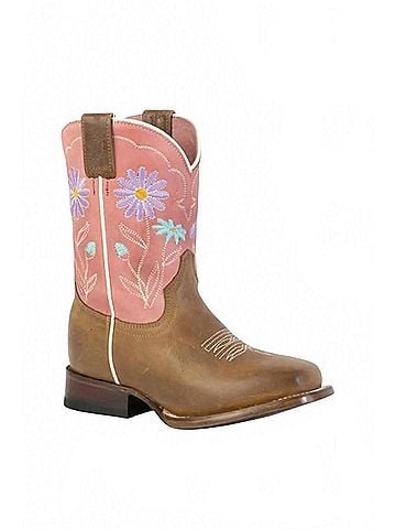 Roper Girl's Geo Sole Floral Square Toe Kids Boot (view 1)