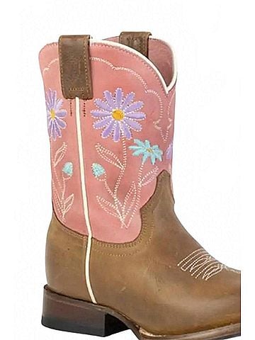 Roper Girl's Geo Sole Floral Square Toe Kids Boot (view 2)