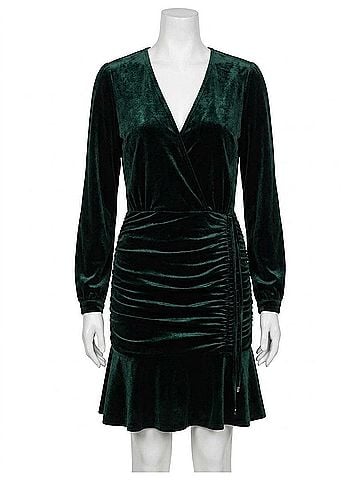 Hale Bob Manon Shirred Velvet Mini Dress in Green (view 1)