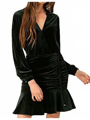 Hale Bob Manon Shirred Velvet Mini Dress in Green (view 2)