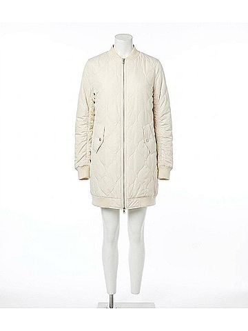 Mystree Quilted Long Bomber Jacket in Ivory (view 1)