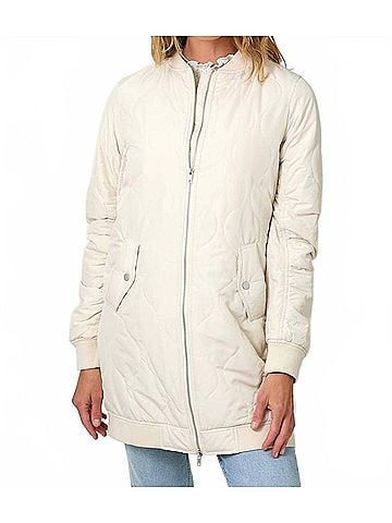 Mystree Quilted Long Bomber Jacket in Ivory (view 2)