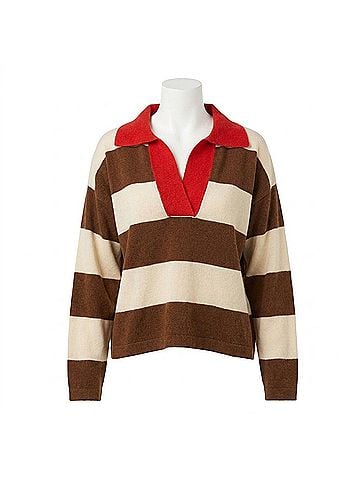 FRNCH Amelie Collared V Neck Sweater in Candied Chestnut (view 1)