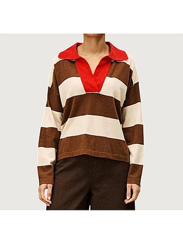 FRNCH Amelie Collared V Neck Sweater in Candied Chestnut (view 2)