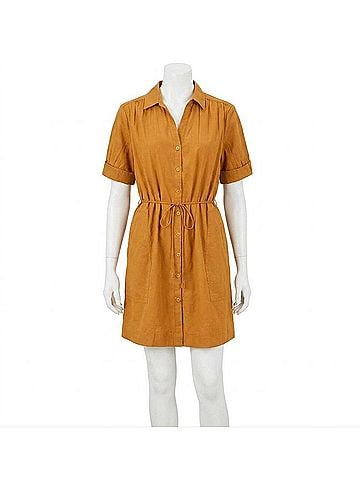 Lilla P Shirred Sleeve Mini Shirt Dress in Marmalade (view 1)