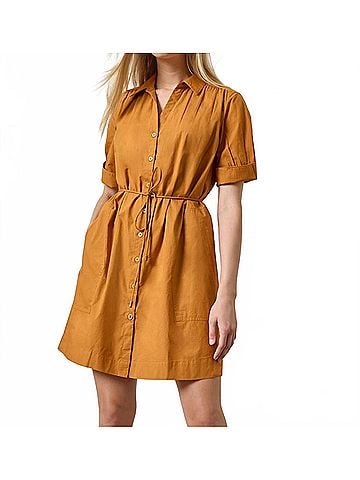 Lilla P Shirred Sleeve Mini Shirt Dress in Marmalade (view 2)