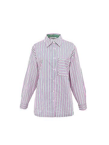 FRNCH Carla Button Down Shirt in Pink/Green Stripe (view 1)