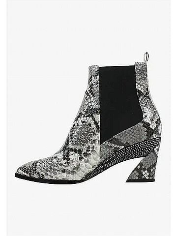 J. Renee Women's Carlee Almond Toe Booties in Black/White Snake Print (view 2)