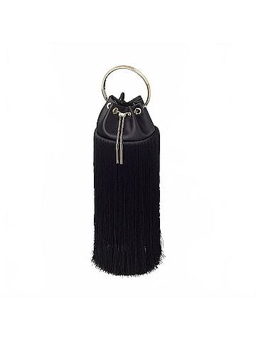 Jimmy Choo Bon Bon Small Fringed Satin Bucket Bag in Black (view 1)