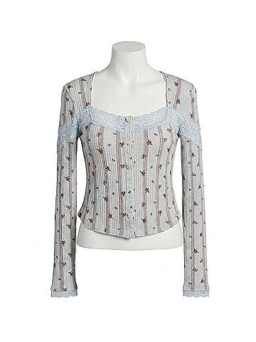 Free People Lets Party Cardigan Top in Pearl Blue Combo (view 1)