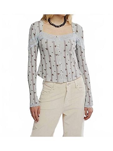 Free People Lets Party Cardigan Top in Pearl Blue Combo (view 2)