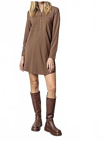 Lilla P Long Sleeve Seamed Shirt Dress in Java (view 2)
