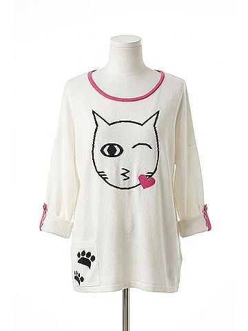 Angel Cat Kiss Graphic Sweater in White/Black (view 1)