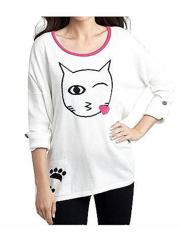 Angel Cat Kiss Graphic Sweater in White/Black (view 2)