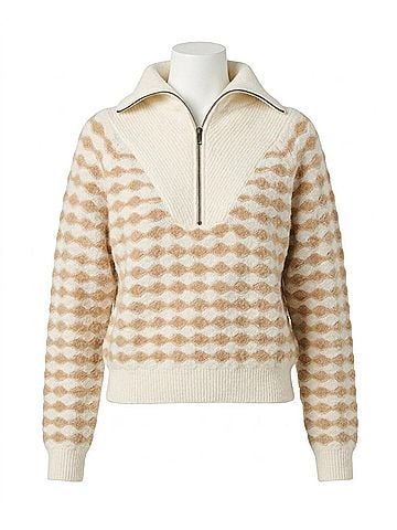 Lilla P Mixed Stitch Half Zip Sweater in Ivory/Birch Stripe (view 1)
