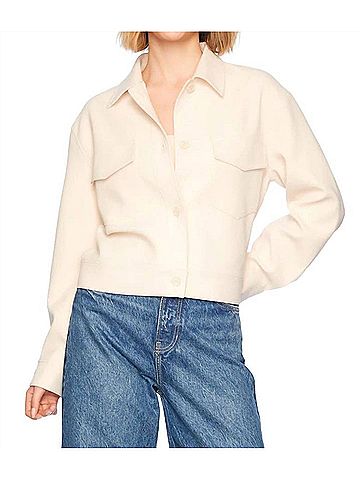 Susana Monaco Pebble Weave Oversized Cargo Jacket in Belgian Creme (view 2)