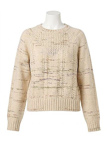 Lilla P Open Stitch Crewneck Sweater in Eggshell Combo (view 1)