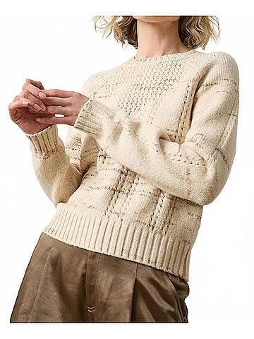 Lilla P Open Stitch Crewneck Sweater in Eggshell Combo (view 2)