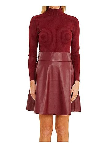 Dolce Cabo Knit Vegan Leather Dress in Burgundy (view 2)